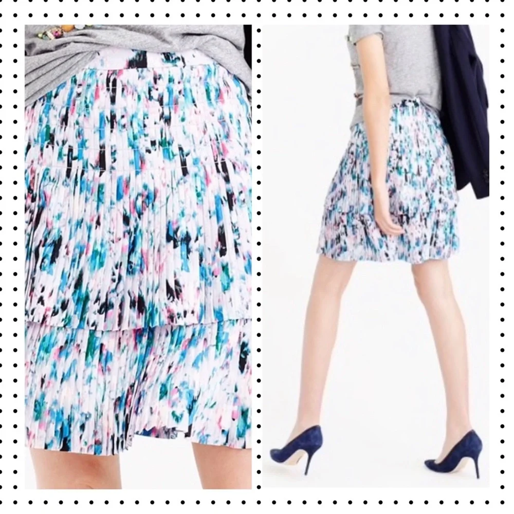 J. Crew Two-Tier Pleated Watercolor Floral Mini Skirt 10